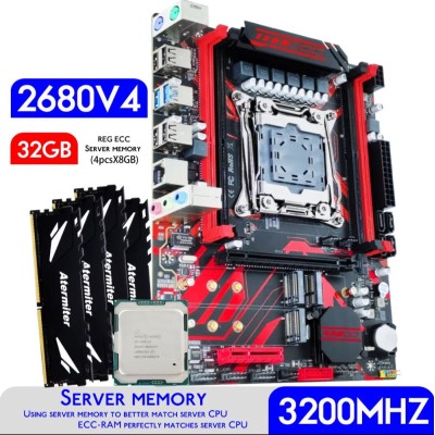 Материнская плата Atermiter D4/Xeon E5 2680 V4/DDR4 32 ГБ, 4X8 ГБ, 3200 МГц